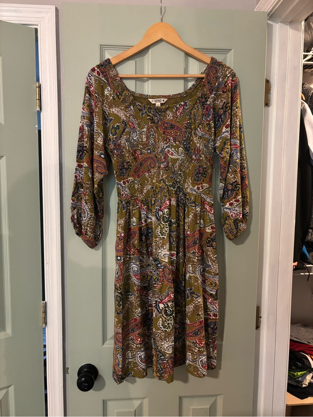 Fat Face Olive Paisley Midi Dress with Multi-Color Print